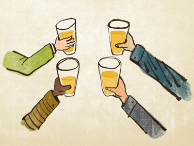 Cheers! beer brush illustration ink texture