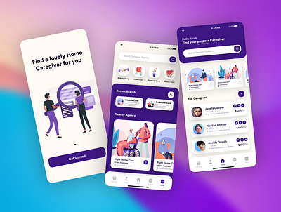 Hire Home Caregiver App UI Concept 3d animation care app caregiver app caregiver ui caring app ui crypto wallet graphic design home app home app design home care motion graphics new design trend design ui ui concept ui design ui trend ui ux ux design