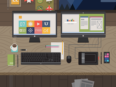 Portfolio Homepage 01 boy scout cabin coffee designer desk illustration portfolio screens thesis tools woods workspace