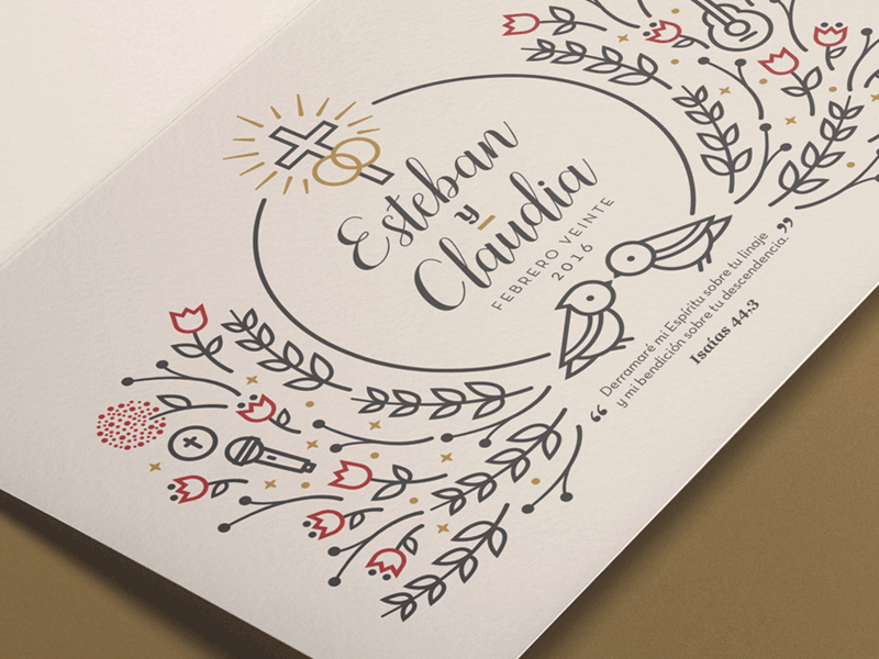 E&C Wedding Invite catholic church family graphic design invite ministry newlyweds print product shot wedding