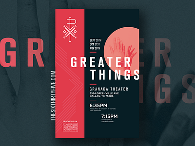 635 Greater Things branding campaign catholic chi rho church dallas hands millenial movement poster symbol texas