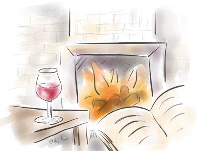 Disfruta Alcarria Desconecta drawing illustration open fire relax watercolour wine glass