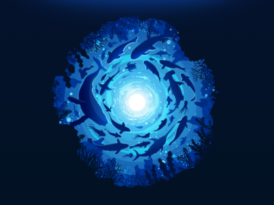 Fish Swirl artwork bottom depth dribbble first fish illustration landscape negative ocean proart prokopenko school swirl trend undersea underwater vortex whale whirlpool