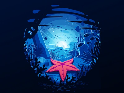 Starfish bottom depth fish illustration negative ocean proart prokopenko reef sea seaweed seaworld shell shells star starfish trend undersea underwater water