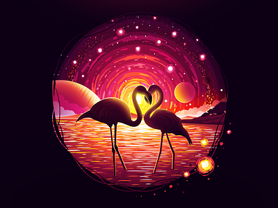 Flamingo art bird circleart flamingo illustration impressionism inspire landscape nature negative proart prok-art prokopenko relax scene sky stars trend