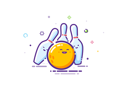 Bowling friends ball bowl bowling cuddle embrace friends fun glob hit hugs illustration inspiration kegling mbe popular proart prokopenko skittle sphere trend