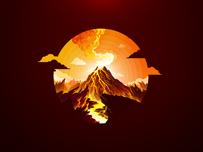 Volcano blaze drift ejection eructation eruption fire flame hell hot illustration landscape lava light mountain proart prokopenko smoke sparks heat trend volcano