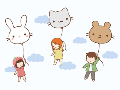 Balloons balloons bunny cat children cinnamon series cute illustration kids kitty squirrel vector