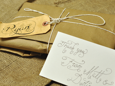 Surprise package! burlap hand written lettering package surprise tags twine