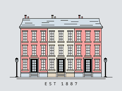 Brick row 1887 Illustration bontorno brand branding brick brick row custom cute design flat illustration illustrator lineart logo row house ui vector