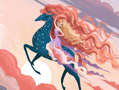 Anna on horseback illustration logo magic