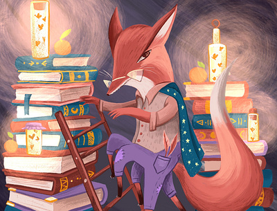 fox librarian character character design design illustration illustration for children magic