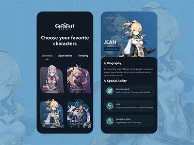 Genshin Impact Guide Mobile App android app design appdesign clean clean ui game games gaming genshin impact mobile uiux