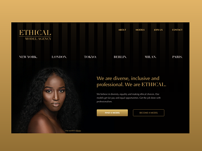 Landing page model agency adobe agency dark theme dark ui design gold landing page modelagency ui design uiux ux uxdesigner webdesign xd