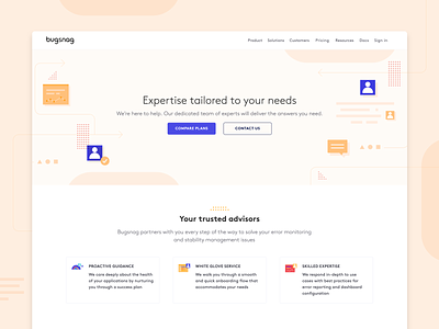 Bugsnag — support page design illustration landing page shapes support webflow website