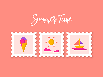 Summer Time boat ice cream icon illustration stamps summer summer time sun