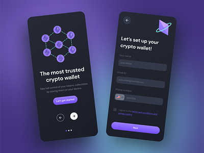 Crypto App Onboarding app branding crypto crypto wallet design illustration logo minimal nft typography ui ui design ui ux design vector