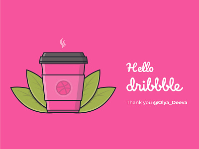 Hello Dribbble! art branding coffee cup design dribbble firstshot flat hello dribbble illustration illustrator minimal pink vector web