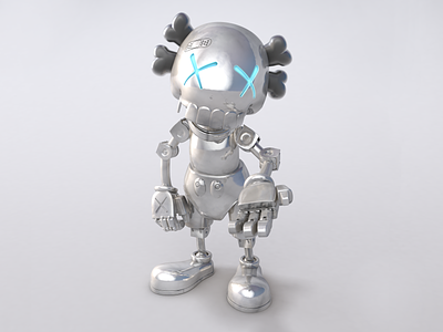 KAWS #3 3dart 3drender art toy c4dart character character design cinema4d cyberpunk futuristic kaws metal neon personaje robot robots skull toy