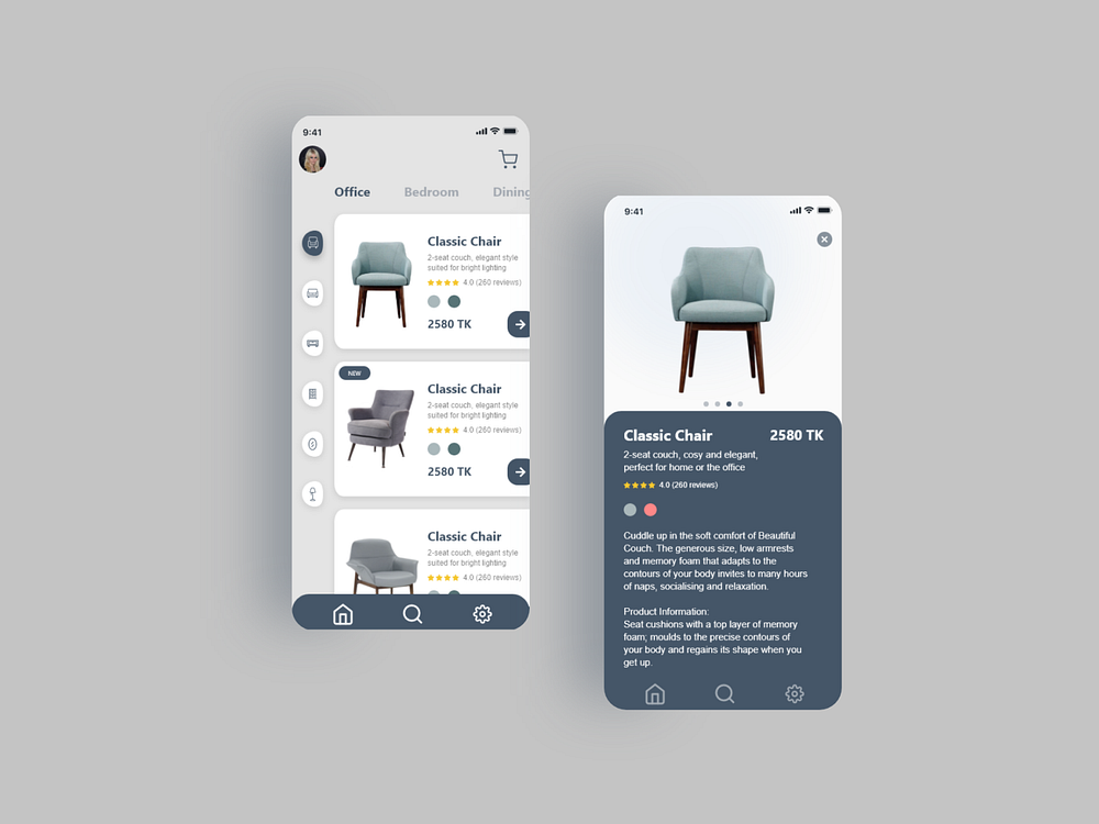 Furniture app UI by Ahamed Rizvi on Dribbble