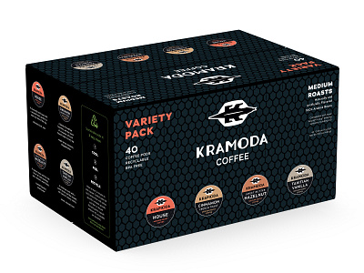 Kramoda Variety K-Cup Carton Front beverage branding coffee design graphic design illustration kcup logo packaging typography vector