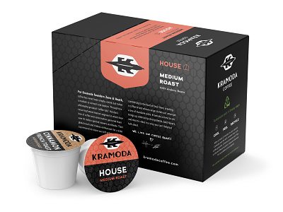 Kramoda K-Cup Carton Box, back kcup beverage coffee logo packaging vector typography illustration graphic design design branding