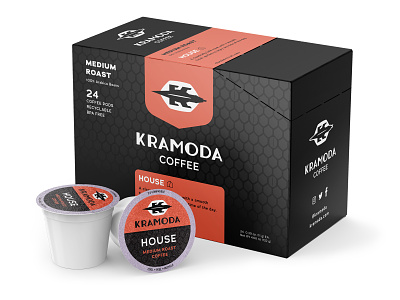 Kramoda K-Cup Carton, front kcup beverage coffee logo packaging vector typography illustration graphic design design branding