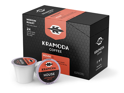 Kramoda K-Cup Carton, front beverage branding coffee design graphic design illustration kcup logo packaging typography vector