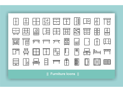 Furniture Icons Set bed cabinet chair collection design furniture home icon illustration interior lamp line office outline room set sofa table vector wardrobe