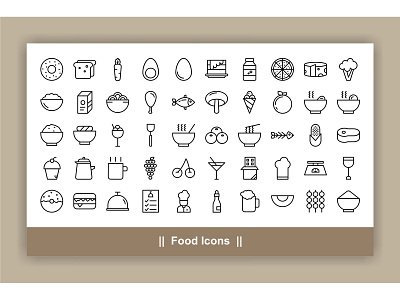 Food Icons bakery cake coffee cooking design dinner drink fish food icon illustration isolated kitchen line lunch meat menu restaurant set vector