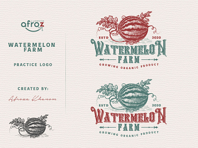 Watermelon Farm Logo adobe illustrator beautiful logo branding design farm green illustration logo organic organic art organic food organic logo red sketch vector vintage logo watermelon