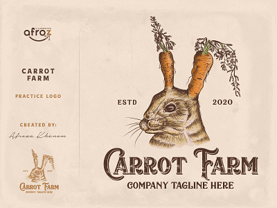 Carrot Farm Logo (Vintage Style) adobe illustrator beautiful logo branding carrot carrot farm design farm illustration logo rabbit rabbit logo sketch vector vector art vector illustration vintage vintage design vintage logo