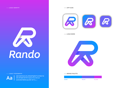 Rando logo design project - R letter logomark brand identity branding creative gradient lettermark modern type