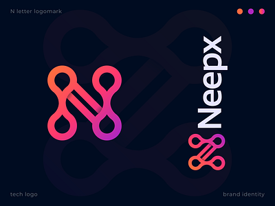 N letter - tech logo design abstract logo app brand designer brand identity colorful creative design elegant fantasy flat gradient lettermark logotype modern n letter new nlogo style guide stylish tech logo