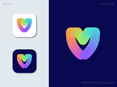 M + heart/love, Mm lovely, letter mark logo design symbol