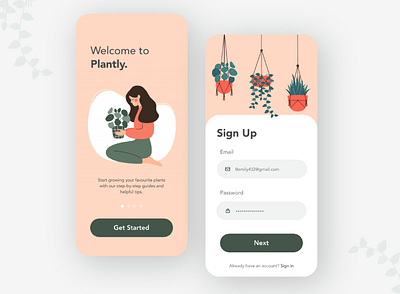 daily UI // 001 sign up page 001 app design flat plant signup ui uidaily uidailychallenge ux