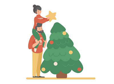 Couple decorating Christmas tree for holidays art character christmas design flat illustration illustrator vector