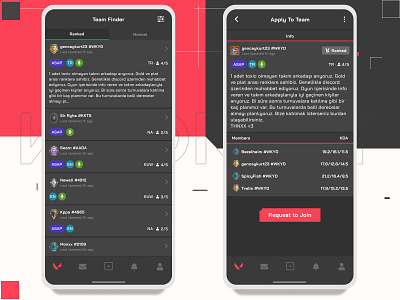 Valorant Team Finder - Listing and Applying concept design game mobile app ui ux valorant
