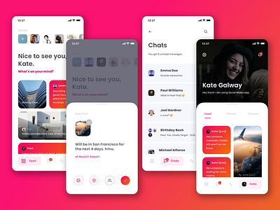 Social Media App Concept app app design card chat clean clean ui concept design feed gallery messages photos post profile social media social media design typography ui uiux ux