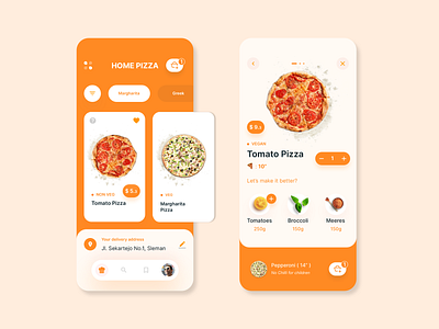 Pizza home delivery mobile app concept | 1 app app design branding card cartoon clean concept corona covid delivery design food home pizza profile redesign restaurant ui uiux ux