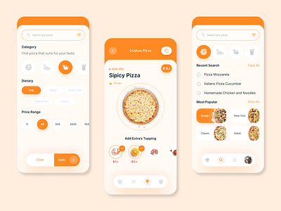 Pizza home delivery mobile app concept | 2 app app design card cart clean concept delivery delivery app design designer food menu pizza pizza menu restaurant search search screen ui uiux ux