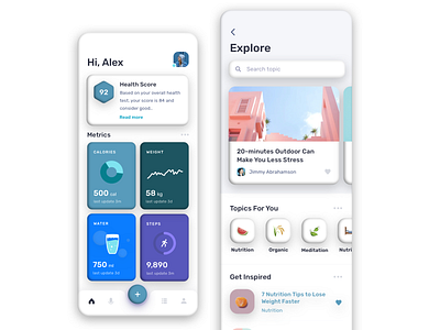 Health and Fitness Mobile app concept 3d 3d art app app design card cards clean concept design fitness health list neon neumorph neumorphic design neumorphism score ui uiux ux