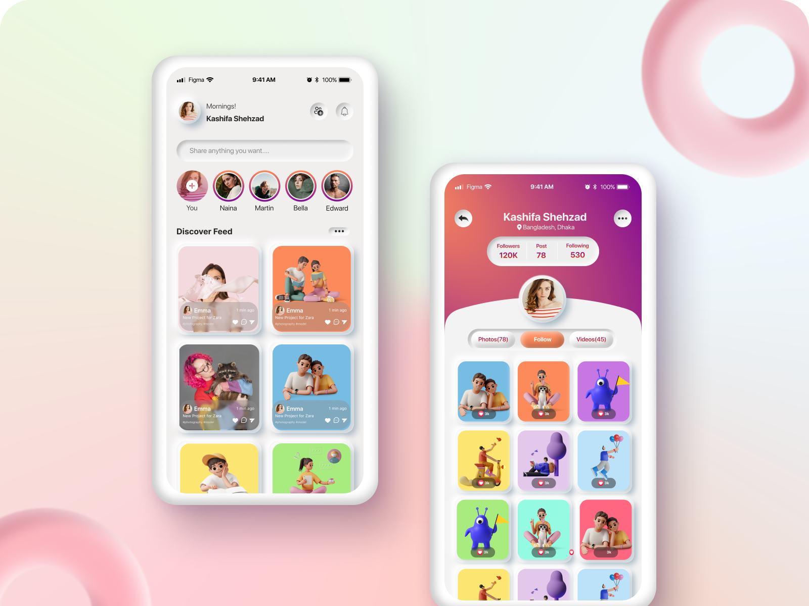 Social media app by Kashifa Shehzad on Dribbble