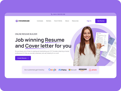 Resume builder branding design figma hero section ui uidesign ux web design