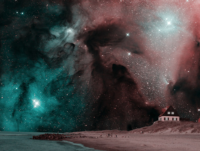 House in the beach composition photo manipulation photo montage photoshop surreal art universe visual art