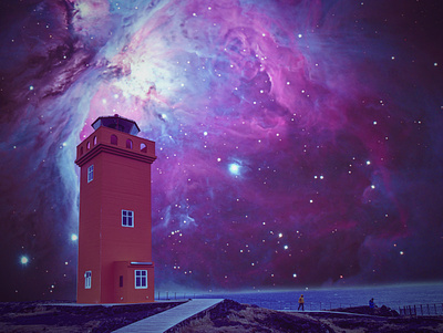 Lighthouse collage collage art composition darkart lighthouse photo manipulation photo montage photoshop psychedelic surreal art universe visual art