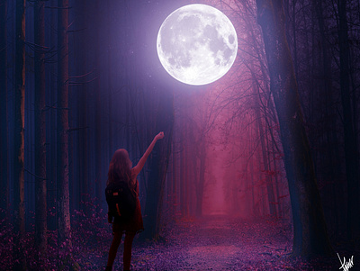 Moon collage collage art composition darkart forest moon photo manipulation photo montage photoshop psychedelic surreal art universe vintage visual art