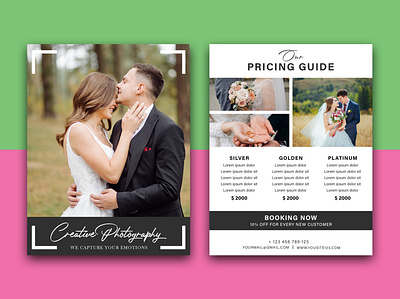 Wedding Photography Pricing Guide Template branding brochure catalogue colorful creative design flyer graphic design guide list marketing menu modern photography price price list pricing gruide template