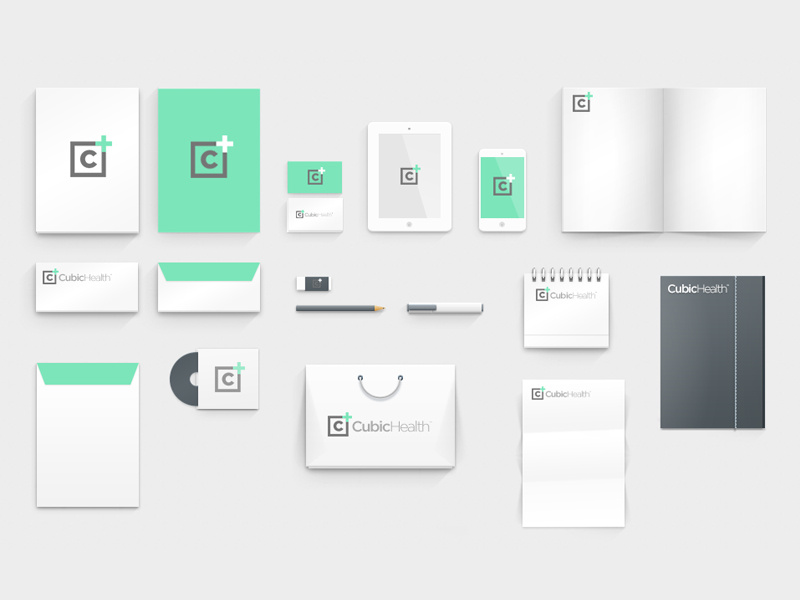 Cubic Health Stationary branding logo type font typface icon fitness cubic health stationary stationary mock up