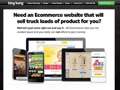 King Kong app button ecommerce home page ipad iphone landing page